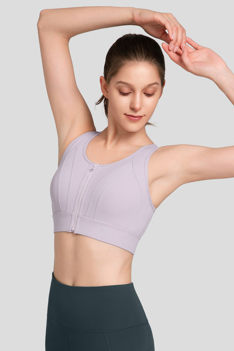 Echo Front Zip Perforerad Andningsbar Vadderad Löpar-BH | Sport-BH med Högt Stöd för Damer