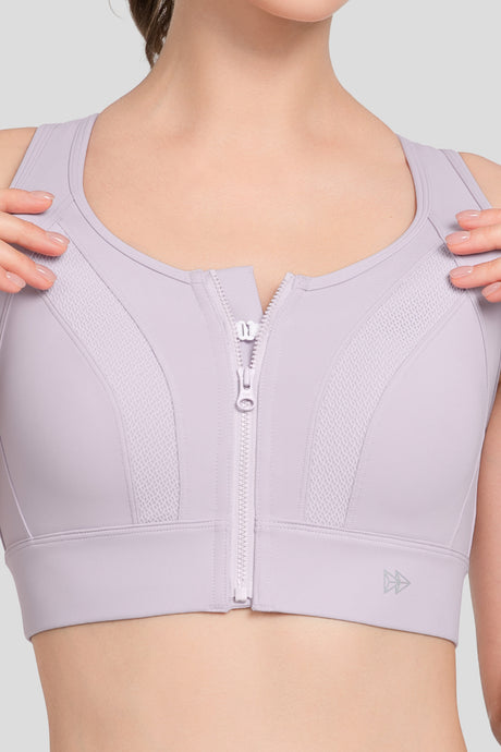 Echo Front Zip Perforerad Andningsbar Vadderad Löpar-BH | Sport-BH med Högt Stöd för Damer