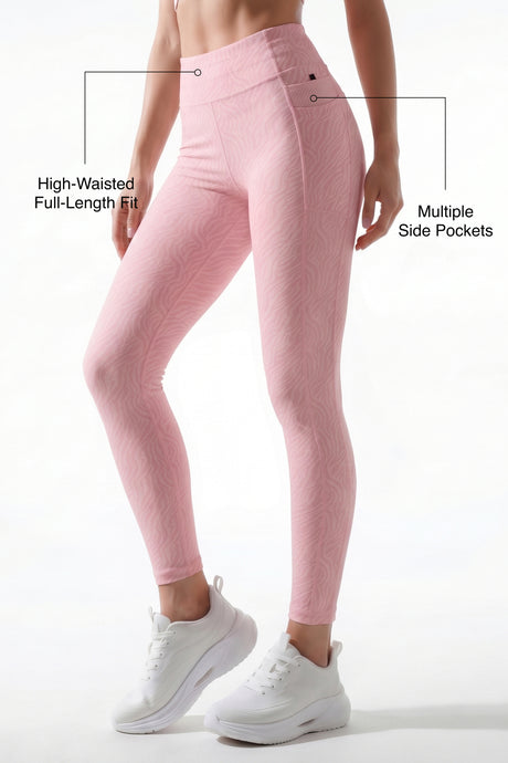 Pink Textured High Impact Leggings With Pockets 25 inches | High-Impact Support Best For Running, HIIT & Training