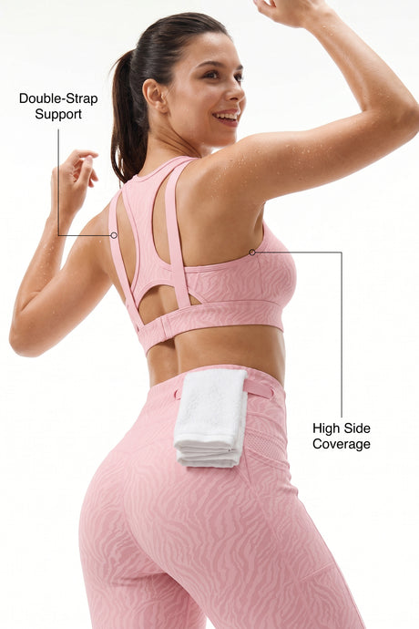 Pink Racerback Mesh Full Coverage Running Bra | High-Impact Support Best For Running, HIIT & Training