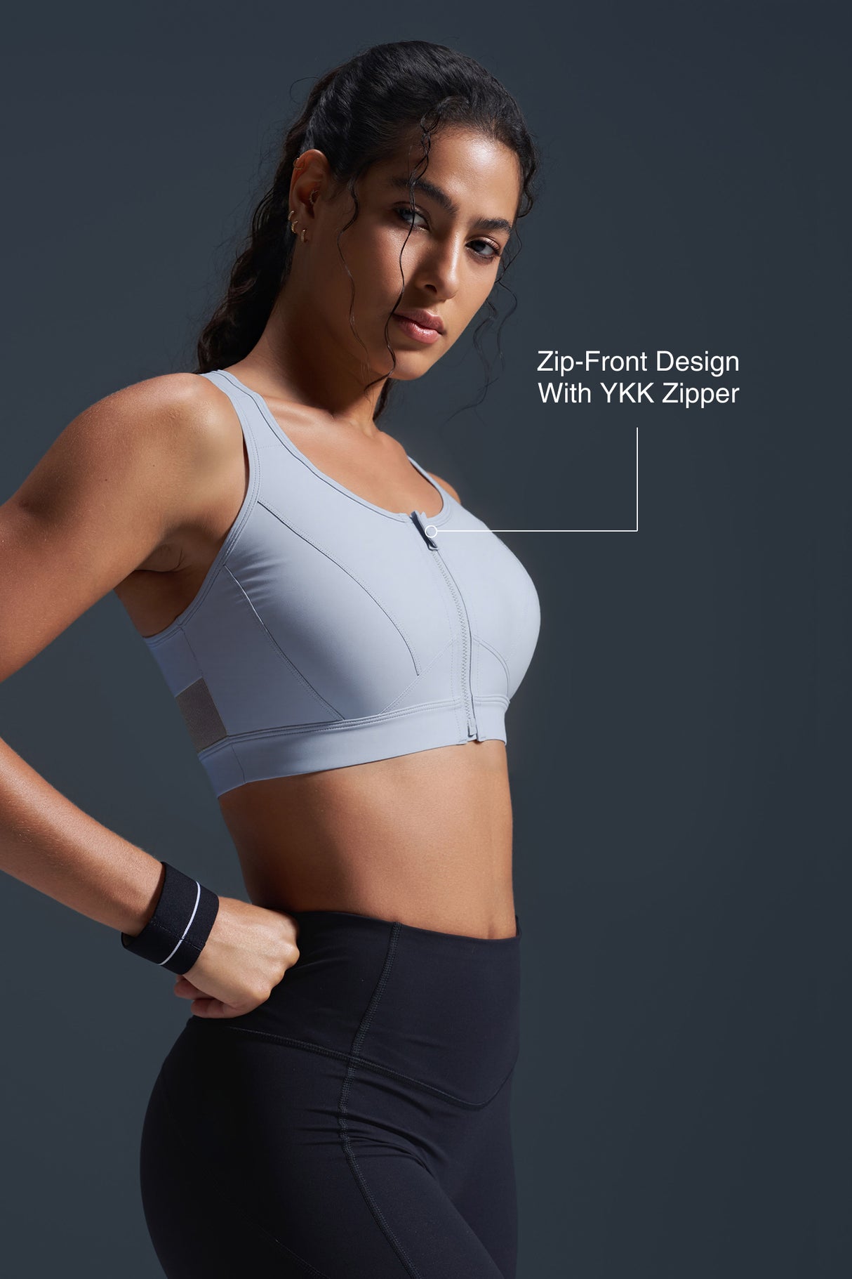 Reggiseno da corsa imbottito con schiena incrociata in rete e cerniera frontale Enfold | Reggiseno sportivo ad alto sostegno da donna