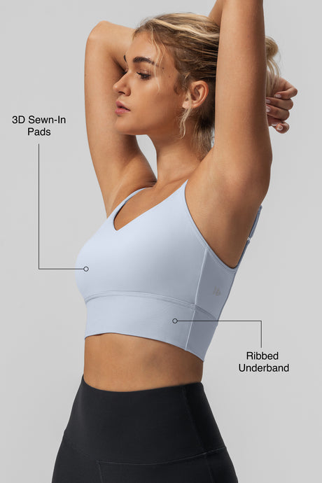 Echo Yoga-BH mit V-Ausschnitt, gerippt, gepolstert | Sport-BH mit leichter Unterstützung für Damen