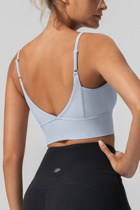 Echo Yoga-BH mit V-Ausschnitt, gerippt, gepolstert | Sport-BH mit leichter Unterstützung für Damen
