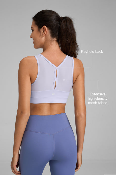 Sujetador deportivo Power Cutout con espalda nadadora y cremallera frontal | Sujetador deportivo de alta sujeción para mujer