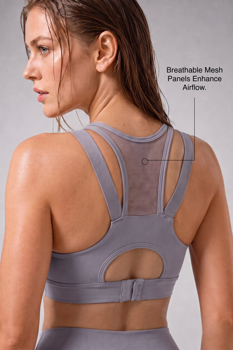 Power Zip Front Mesh Padded Running Bra | Damen Sport-BH mit starkem Halt