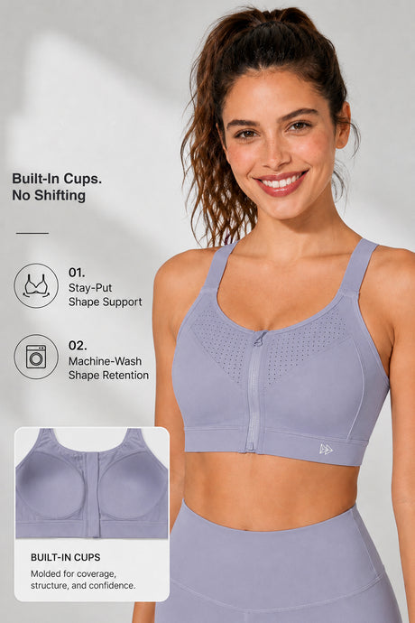 Power Zip Verstellbare Träger Gepolsterter Lauf-BH | Damen Sport-BH mit starkem Halt