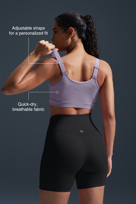 Reggiseno da corsa imbottito con spalline regolabili Power Zip | Reggiseno sportivo ad alto sostegno da donna