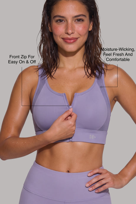 Enfold™ Zip-Front Mesh Racerback High-Support Sports Bra | Women's High Support Sports Bra