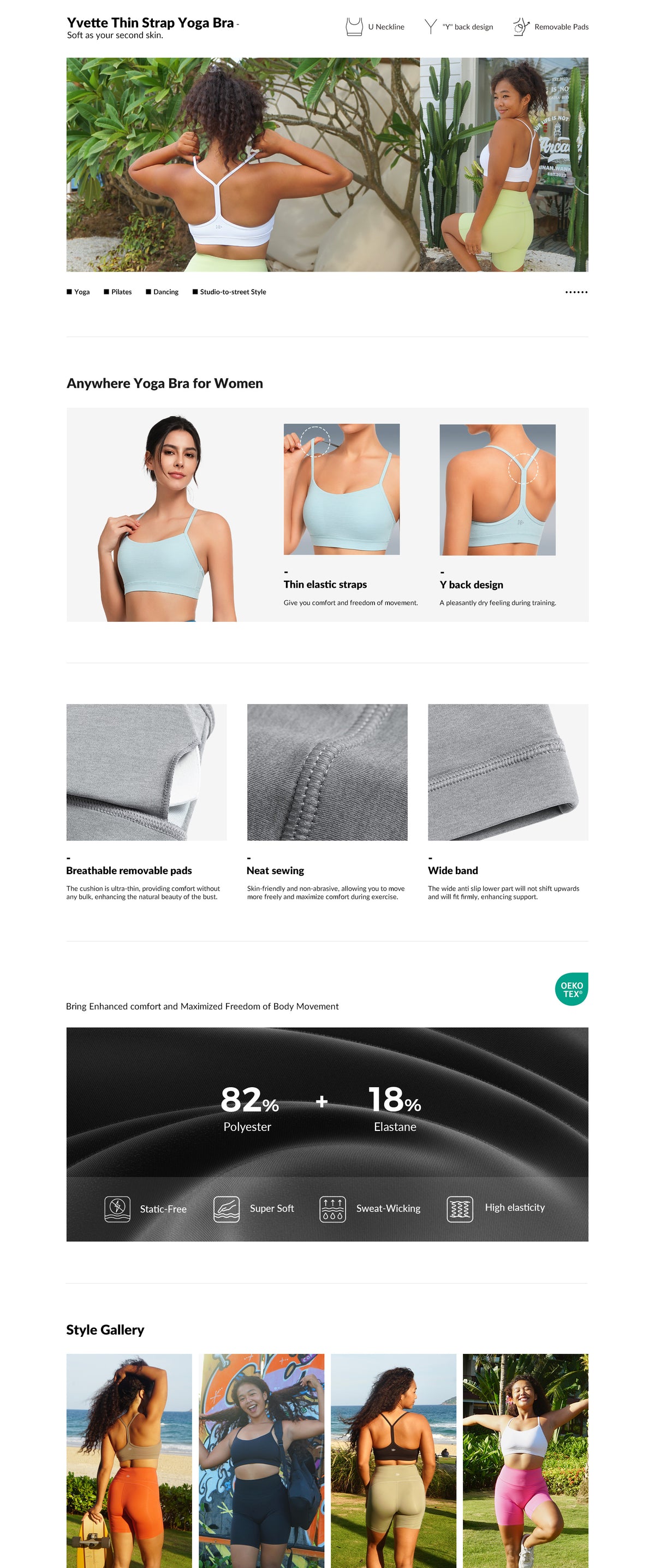 Anywhere™ Typical Y-Back Spaghetti Thin Straps Yoga Bra | Women's Low Support Sports Bra