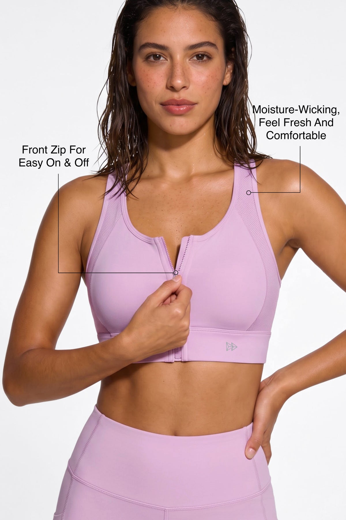 Power™ Zip-Front Mesh Racerback Sports Bra | High Support Best For Running, HIIT & Training