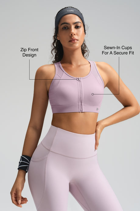 Power Front-Zip Mesh Racerback Löpar-BH | Sport-BH med högt stöd för kvinnor
