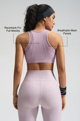 Reggiseno da corsa Power Front-Zip Mesh Racerback | Reggiseno sportivo ad alto sostegno da donna