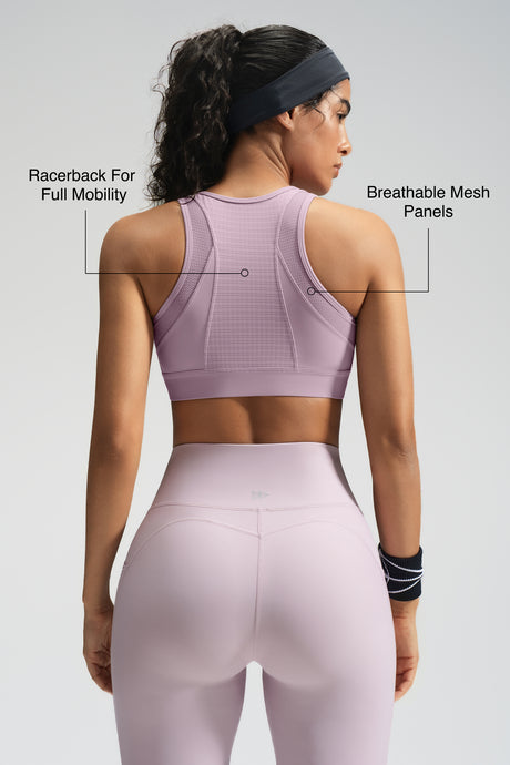 Power Front-Zip Mesh Racerback Löpar-BH | Sport-BH med högt stöd för kvinnor
