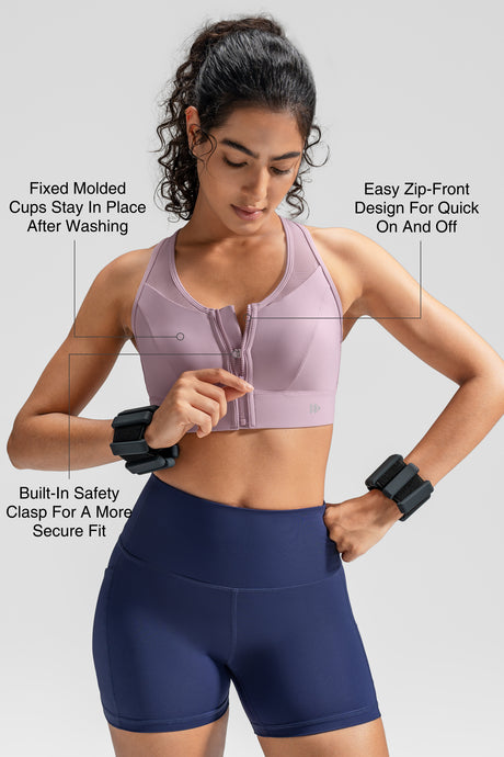 Power™ Zip-Front Secure High-Support Breathable Training Bra | High-Impact Support Best For Running, HIIT & Training