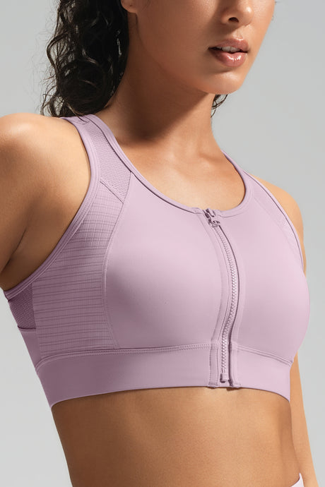 Power Front-Zip Mesh Racerback Löpar-BH | Sport-BH med högt stöd för kvinnor