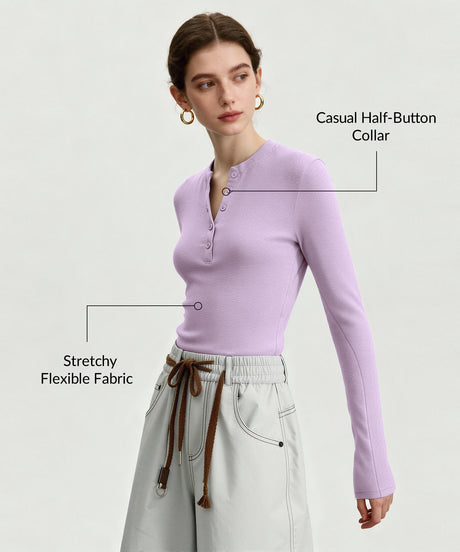 Anywhere™ Casual Half-Button Collar Long Sleeve Shirt | Women's Long Sleeve T-shirt - image 15