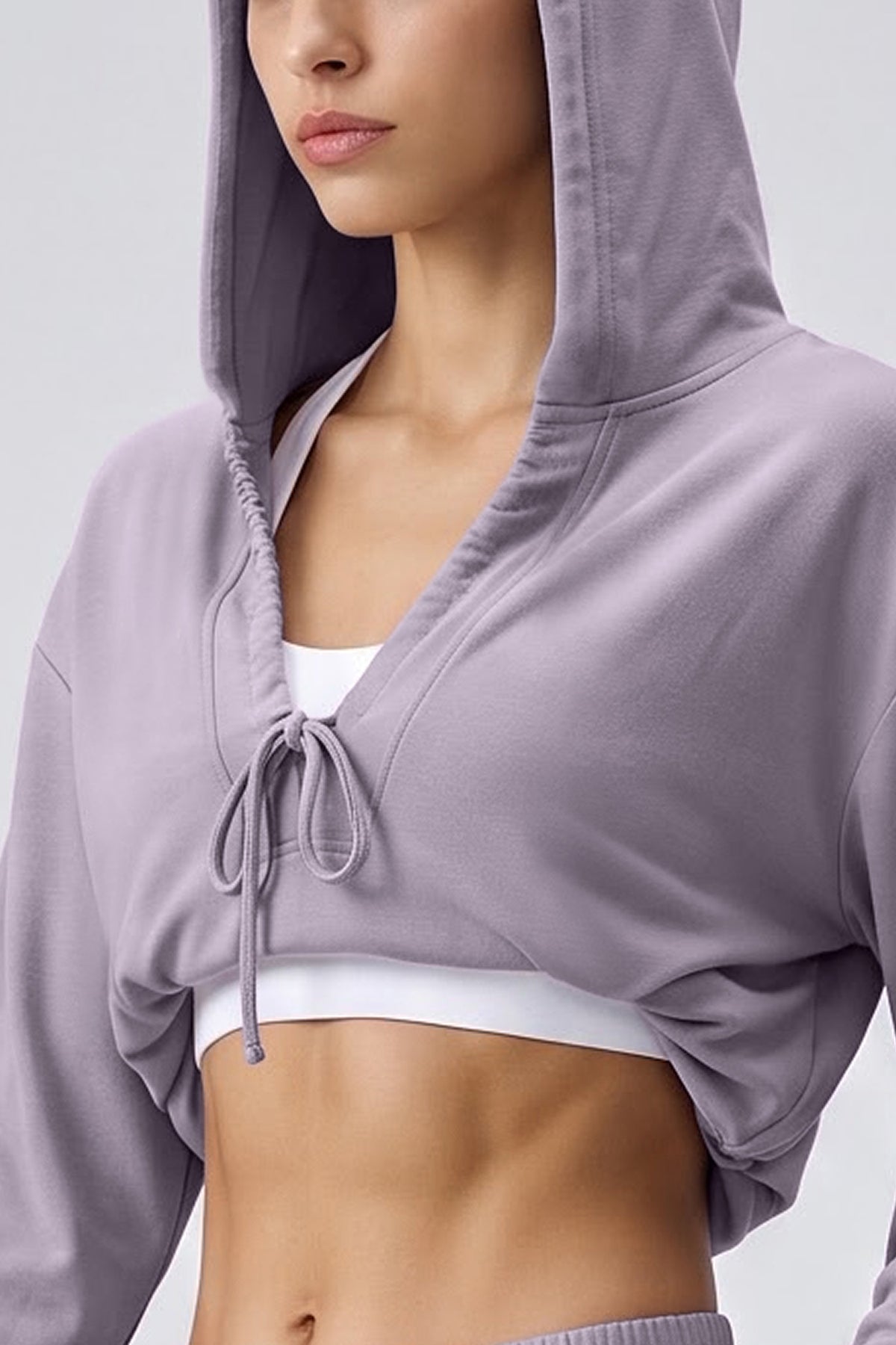 Anywhere™ Ruched V-Neck Hooded Sweatshirt