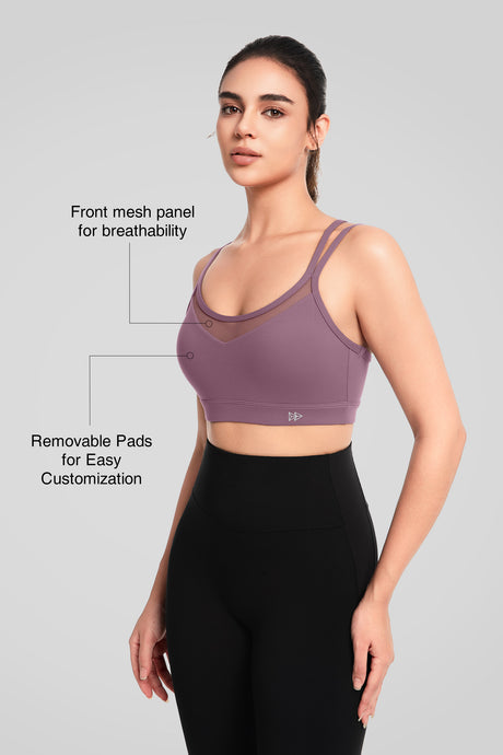 Shift™ Mesh Yoga Bra with Removable Pads & Dual Back Straps| Women's Light Support Sports Bra