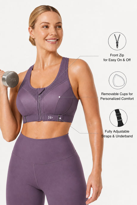 Power™ Zip Front Adjustable High Support Sports Bra | Women's High Support Sports Bra