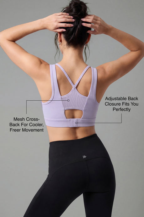 Echo™ Crossback Breathable Mesh With Adjustable Hook Medium Support Sports Bra | Women's Medium Support Sports Bra Best For Yoga, HIIT
