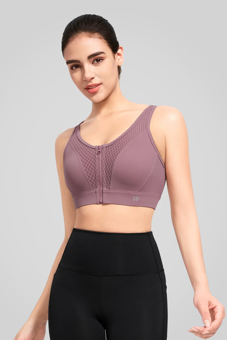 Power™ Grid Mesh Zip Front Sports Bra | Women's High Support Sports Bra