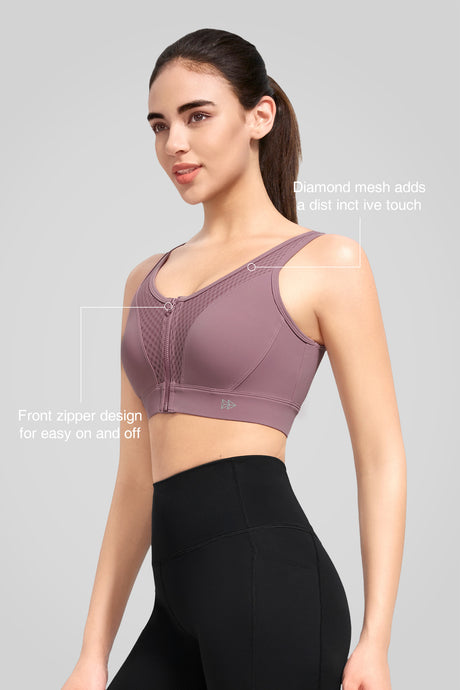 Power™ Grid Mesh Zip Front Sports Bra | Women's High Support Sports Bra