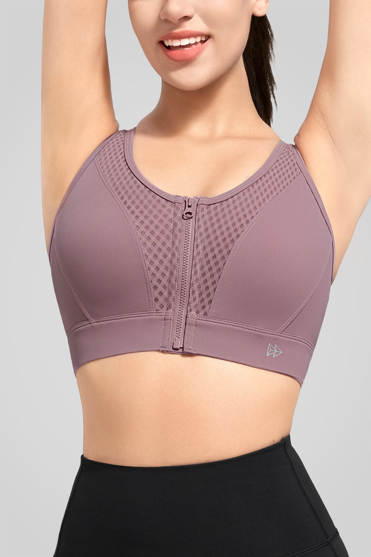 Power™ Grid Mesh Zip Front Sports Bra | Women's High Support Sports Bra