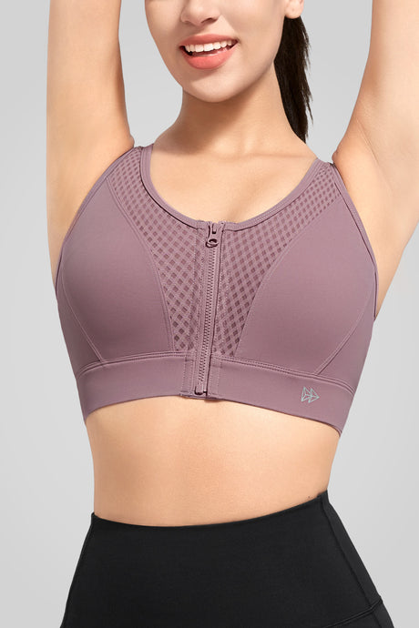 Power™ Grid Mesh Zip Front Sports Bra | Women's High Support Sports Bra