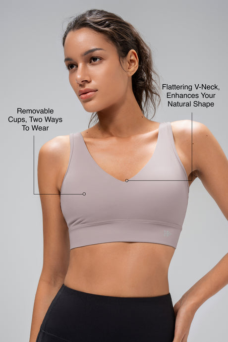 Anywhere™ Removable Cups V-Neck Soft Light Support Bra | Women's Light Support Sports Bra Best For Yoga, HIIT - image 15
