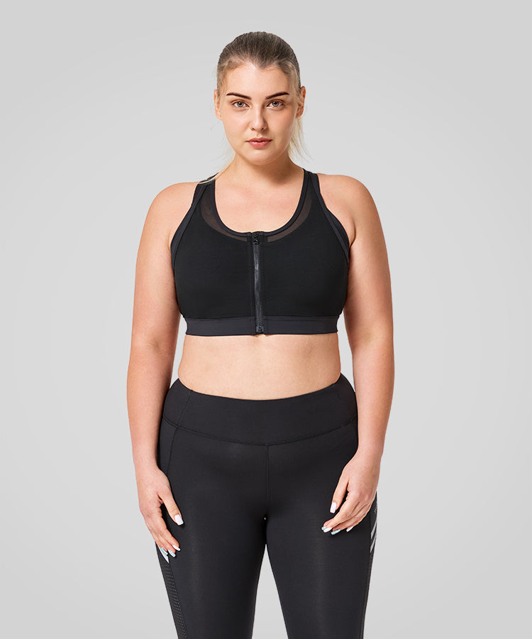Power Zip Front Mesh Padded Running Bra | Damen Sport-BH mit starkem Halt