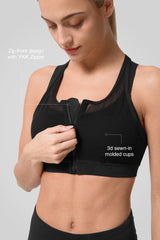 Power Zip Front Mesh Padded Running Bra | Damen Sport-BH mit starkem Halt