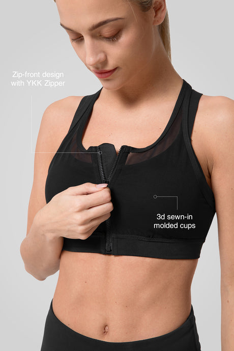 Reggiseno da corsa imbottito in rete con cerniera frontale Power | Reggiseno sportivo ad alto supporto da donna
