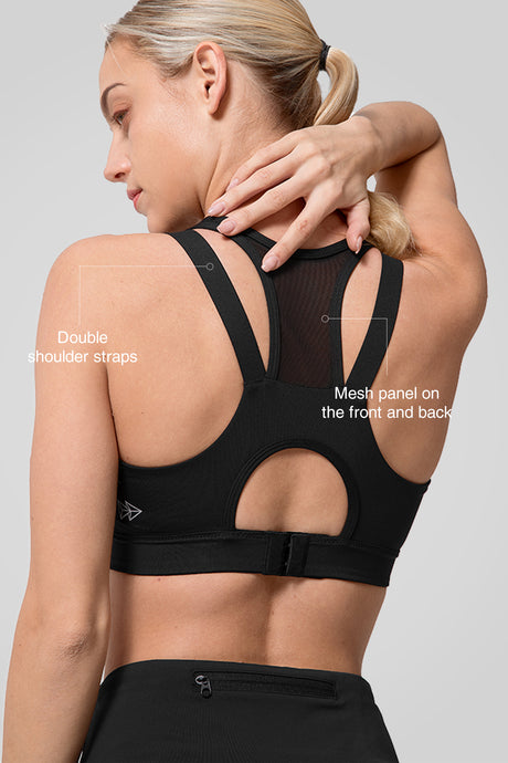 Reggiseno da corsa imbottito in rete con cerniera frontale Power | Reggiseno sportivo ad alto supporto da donna