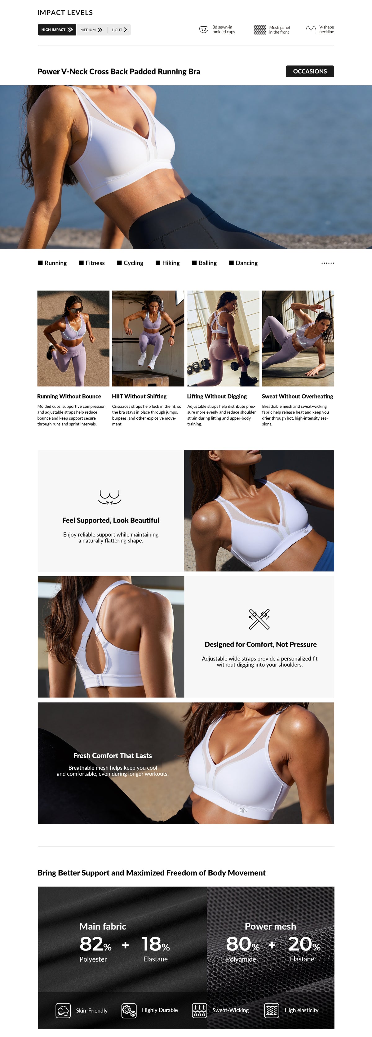 Power™ Adjustable Cross-Back Sports Bra | High-Impact Bounce Control Without Flattening for Running, HIIT & Training