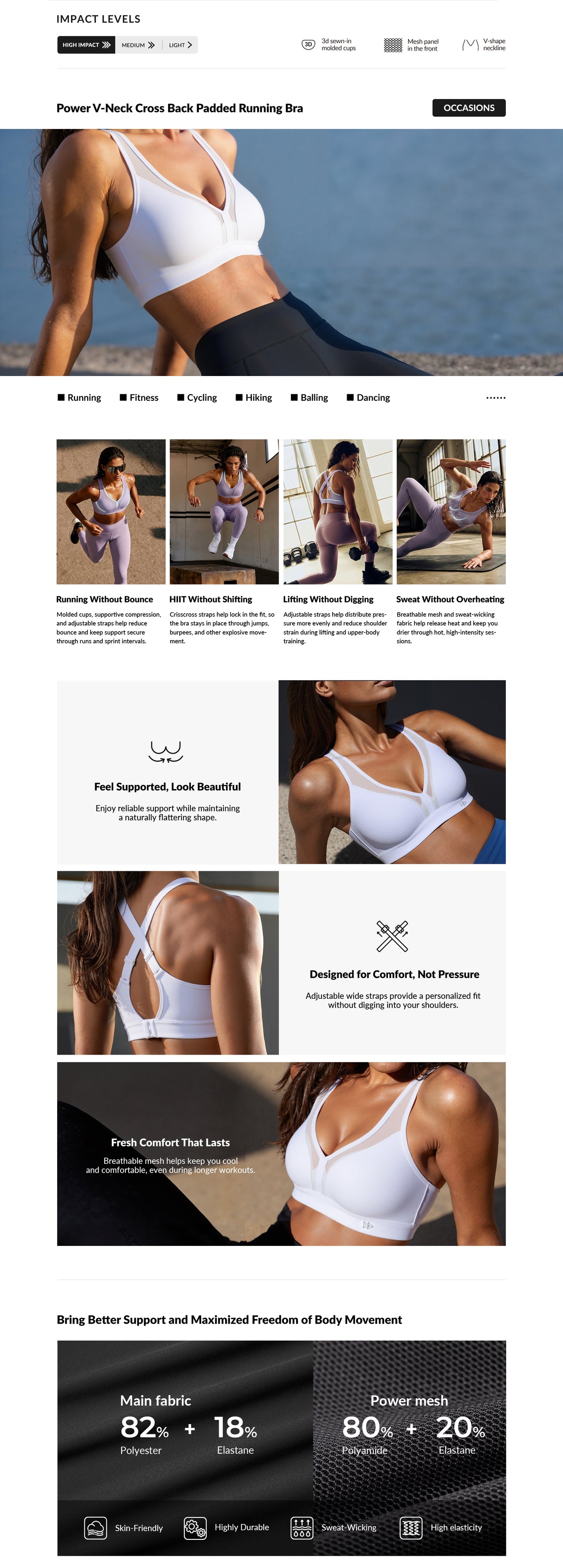 Power™ Adjustable Straps Cross-Back Sports Bra | High-Impact Bounce Control Without Flattening for Running, HIIT & Training