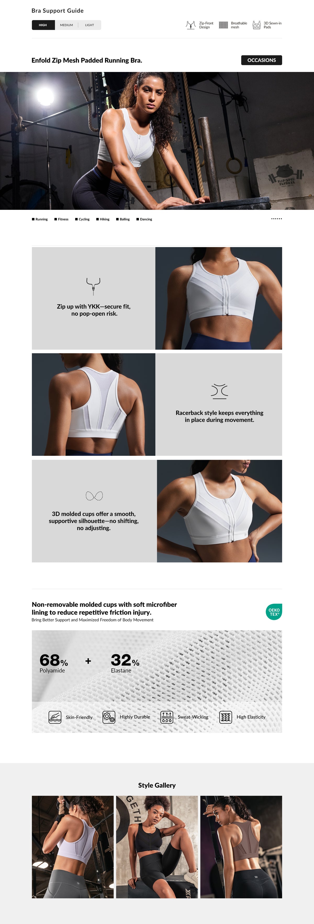 Enfold Zip Mesh gepolsterter Lauf-BH | Damen-Sport-BH mit starkem Halt