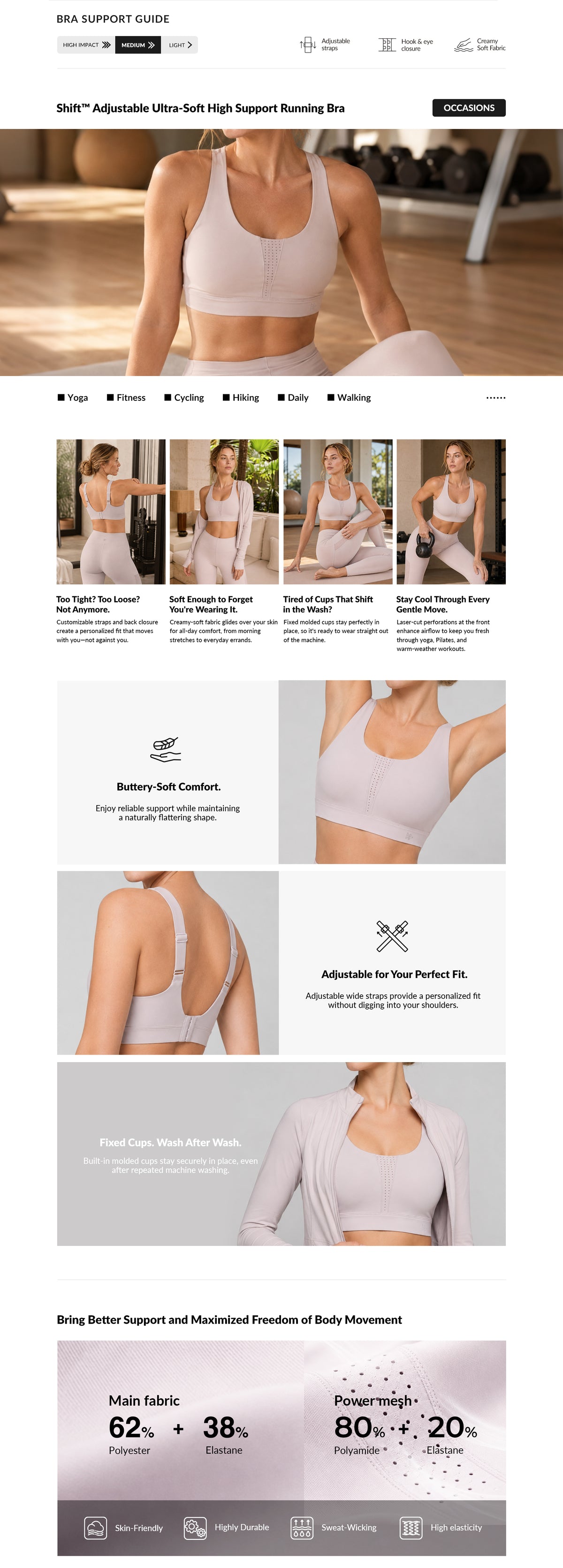 Shift™ Ultra-Soft Adjustable-Strap Sports Bra | Medium Support for Gym, Yoga & Training