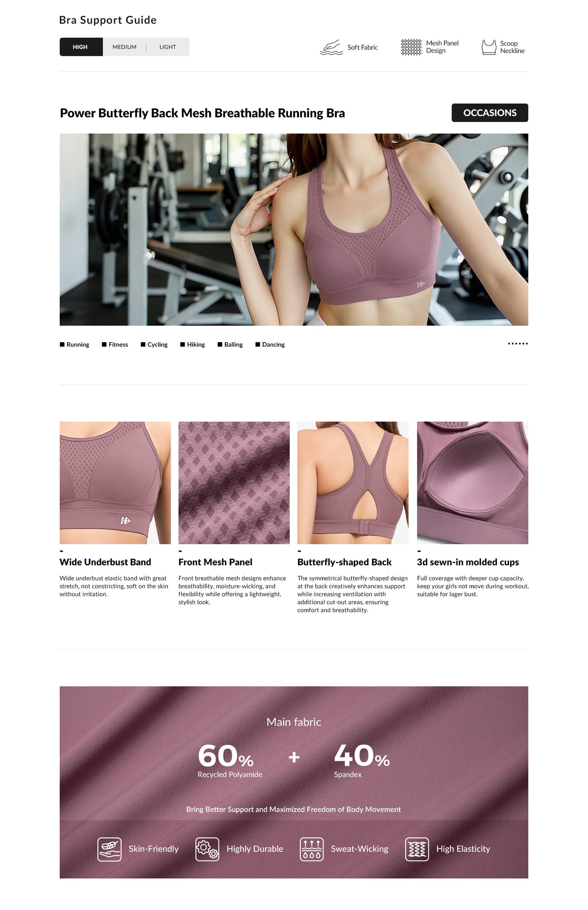 Power™ Butterfly Back Mesh Breathable Running Bra| Women's High Support Sports Bra