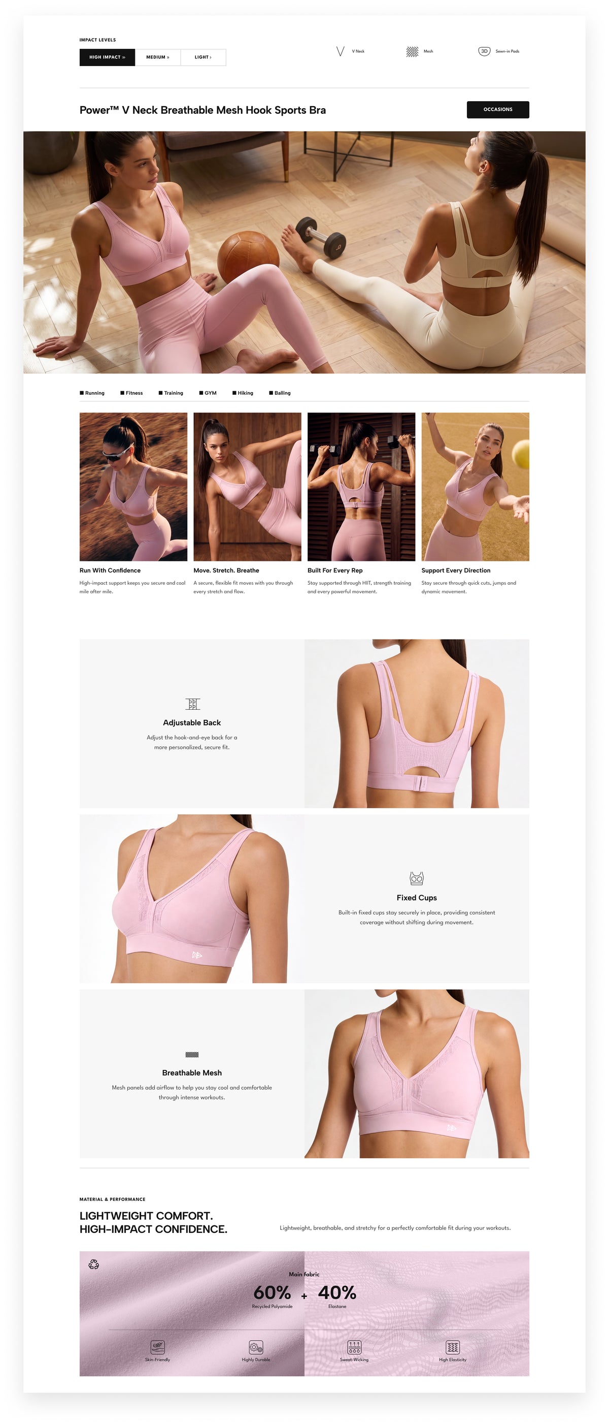 Power™ V Neck Breathable Mesh Hook Sports Bra | High-Impact Bounce Control Without Flattening for Running, HIIT & Training