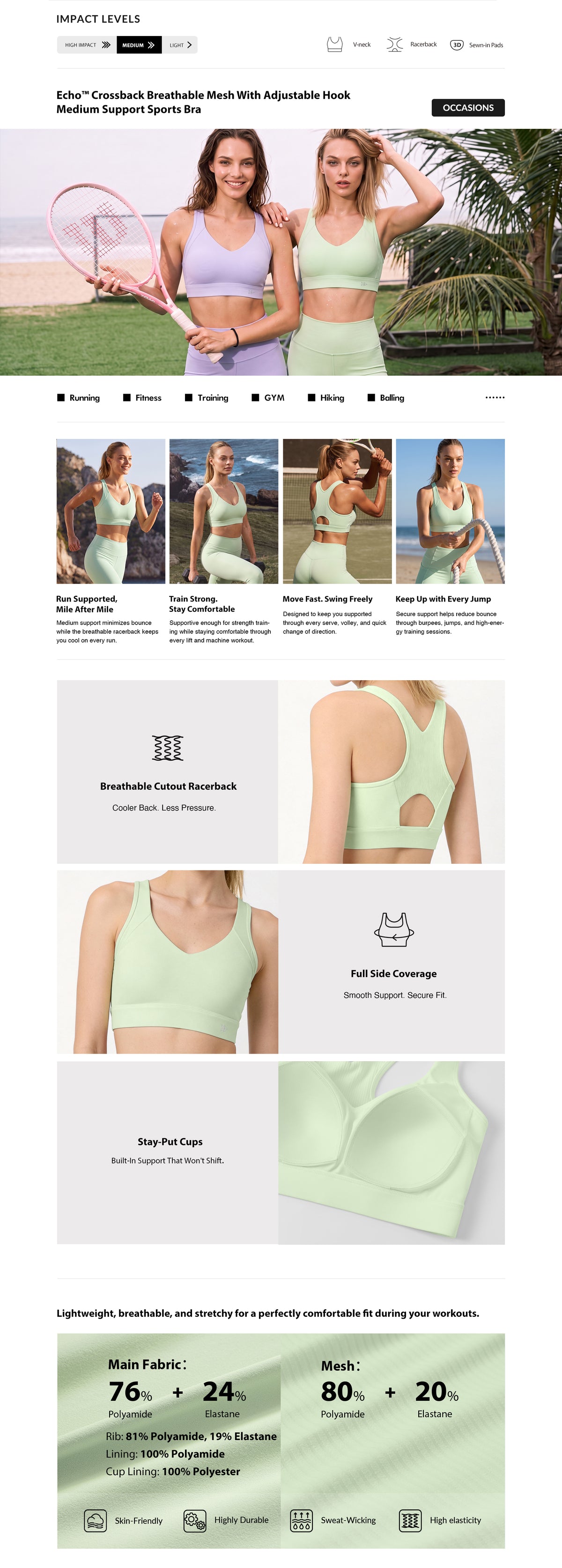 Shift™ Racerback Airflow Full-Coverage Sports Bra | Medium Support for Yoga & HIIT