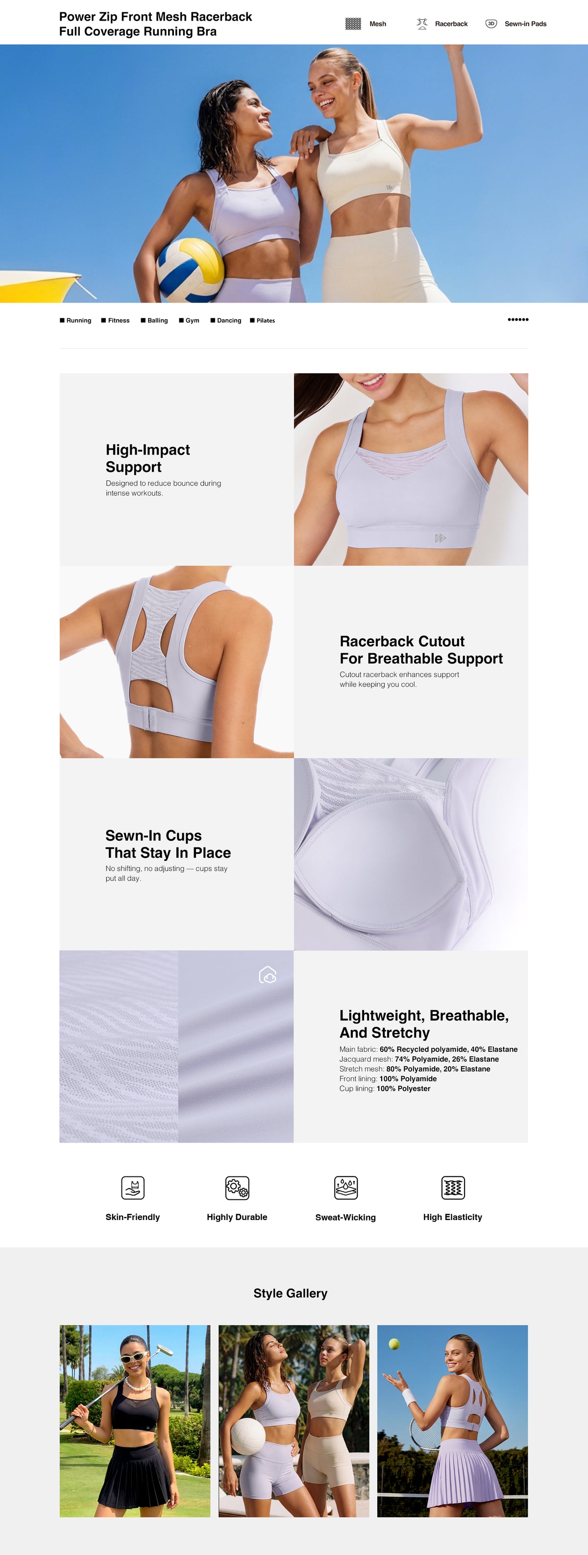 Power™ Racerback Breathable Full-Coverage Sports Bra | High-Impact Support for Running, Gym & Training