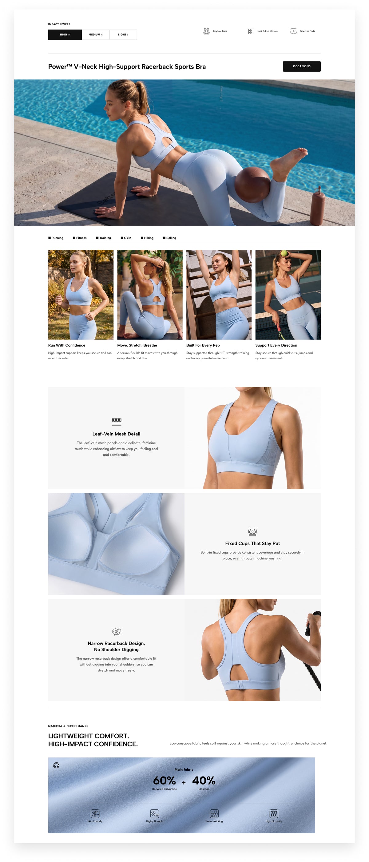 Power™ V-Neck High-Support Racerback Sports Bra | Women's High Support Sports Bra Best For Yoga, HIIT