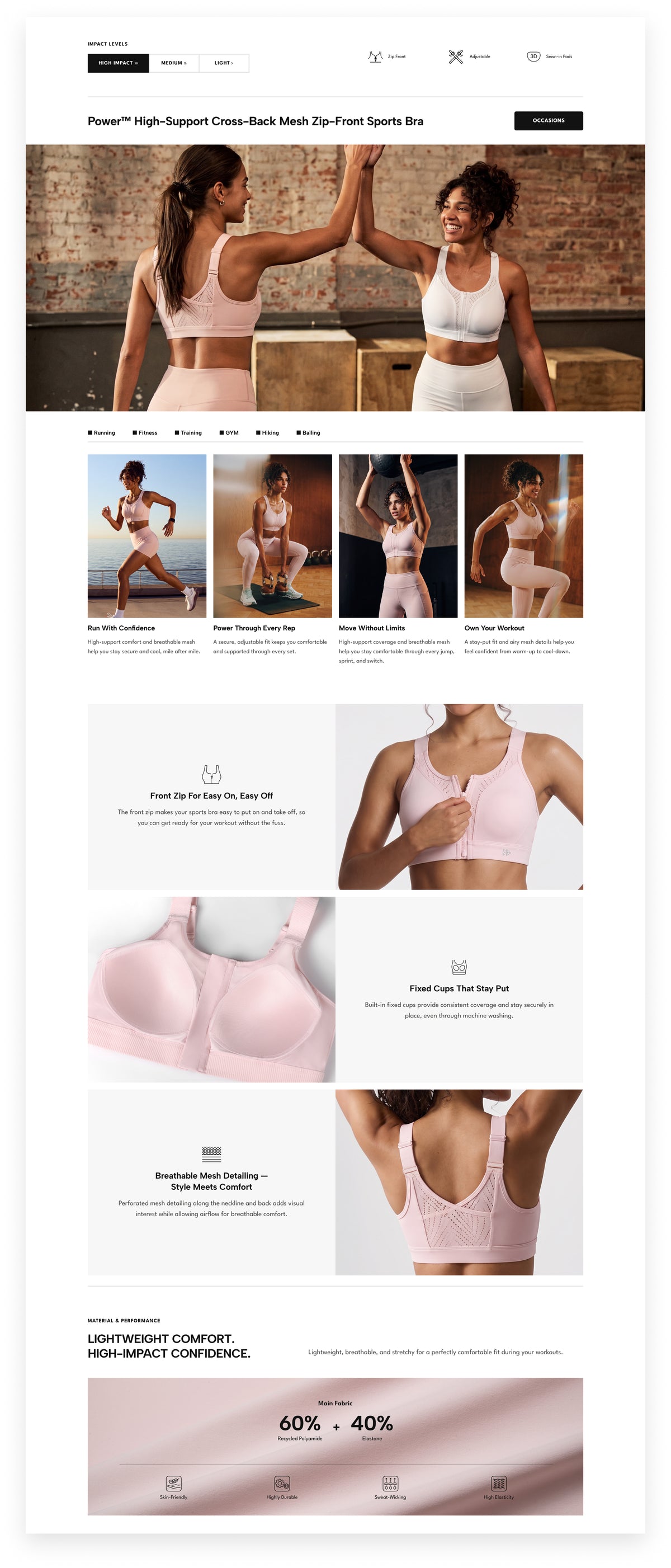 Power™ High-Support Cross-Back Mesh Zip-Front Sports Bra | High-Impact Bounce Control Without Flattening for Running, HIIT & Training