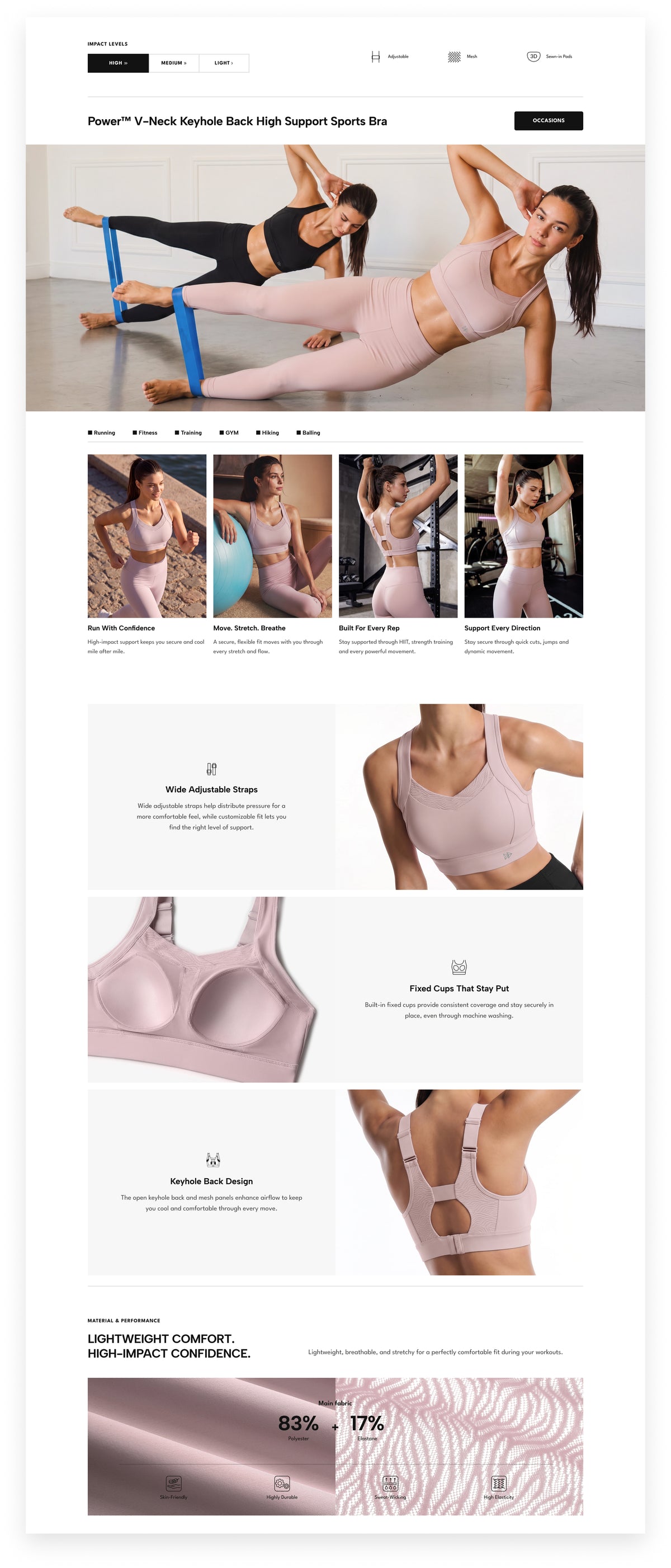 Power™ V-Neck Keyhole Back High Support Sports Bra | High-Impact Bounce Control Without Flattening for Running, HIIT & Training