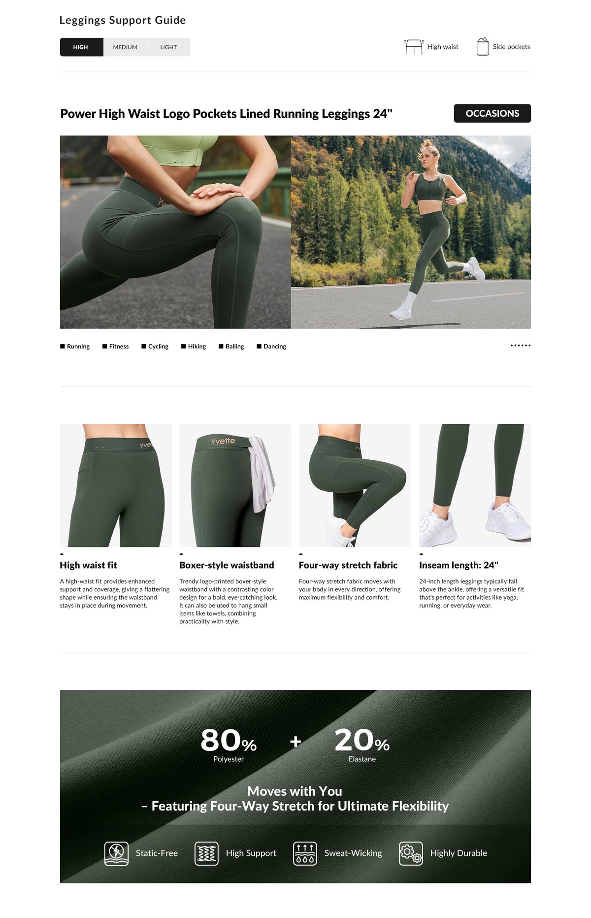 Leggings de running Power de cintura alta con bolsillos con logotipo y forro de 61 cm | Leggings de alta sujeción para mujer