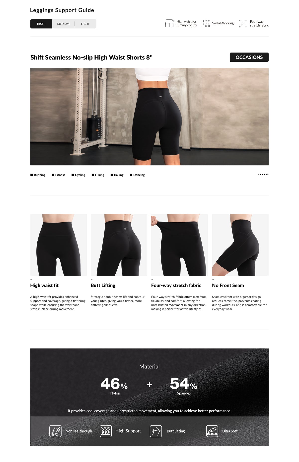 Shorts Shift de cintura alta, sin costuras y antideslizantes de 20 cm | Shorts de running de alta sujeción para mujer