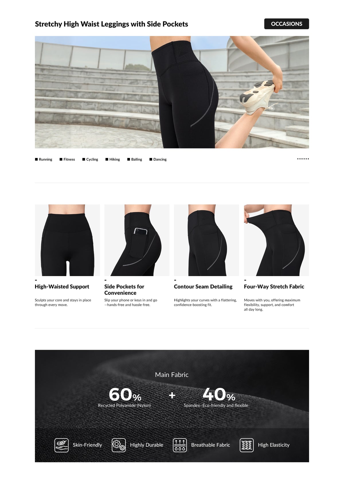 Shorts elásticos Echo de cintura alta con bolsillos laterales de 23 cm | Shorts de running de alta sujeción para mujer