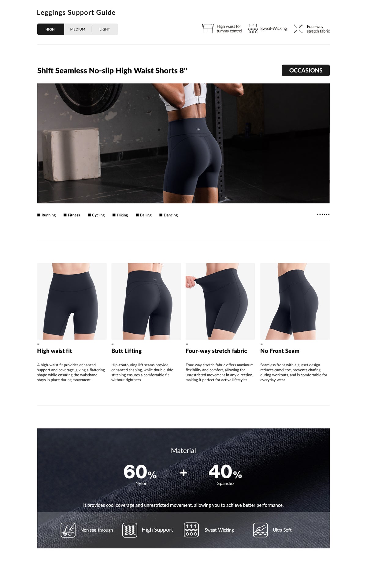 Pantaloncini elasticizzati e morbidi Shift con doppia cucitura, 8" | Pantaloncini da corsa ad alto supporto da donna