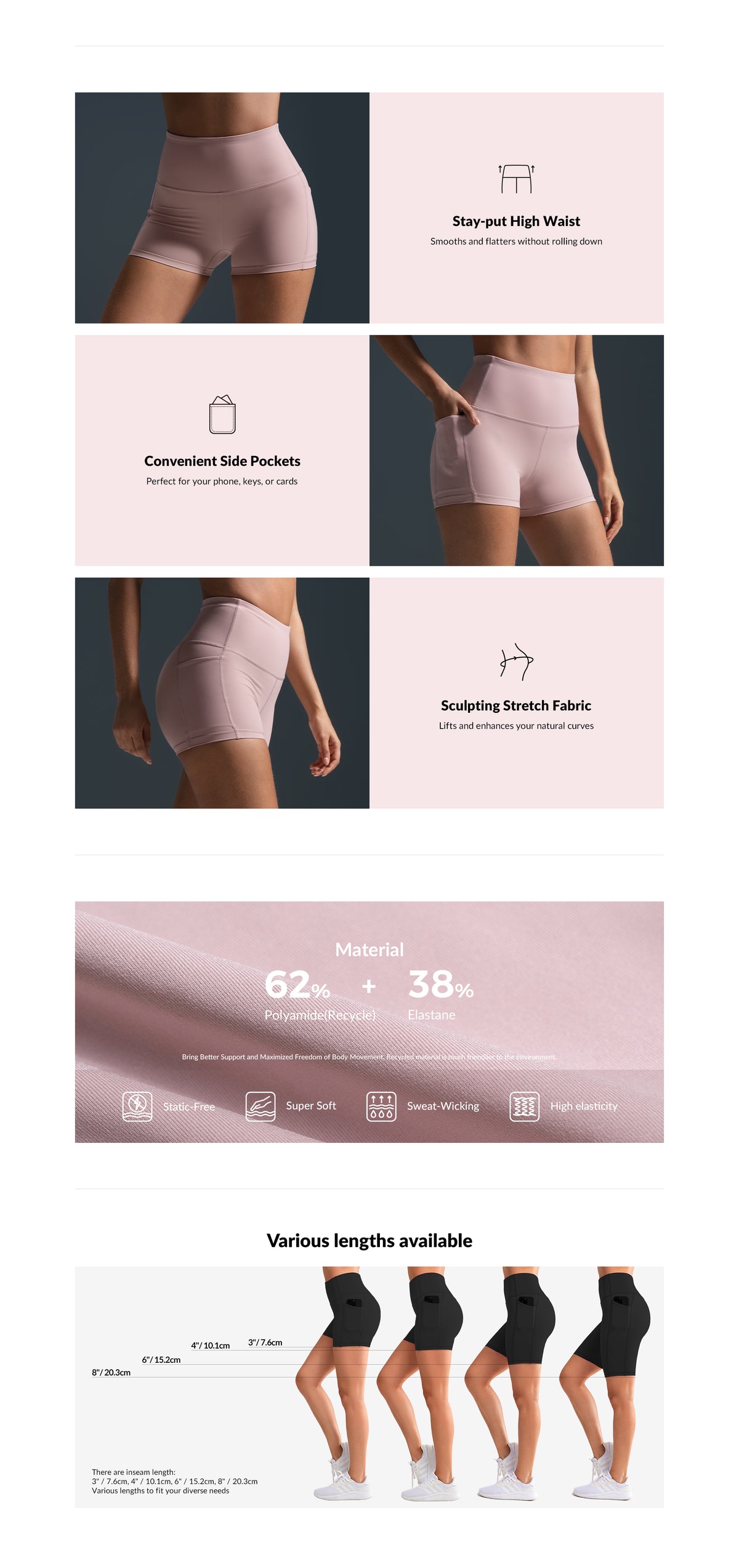 Shorts ajustados de cintura alta Shift para correr (8, 10, 15 y 20 cm) | Shorts deportivos de alta sujeción para mujer