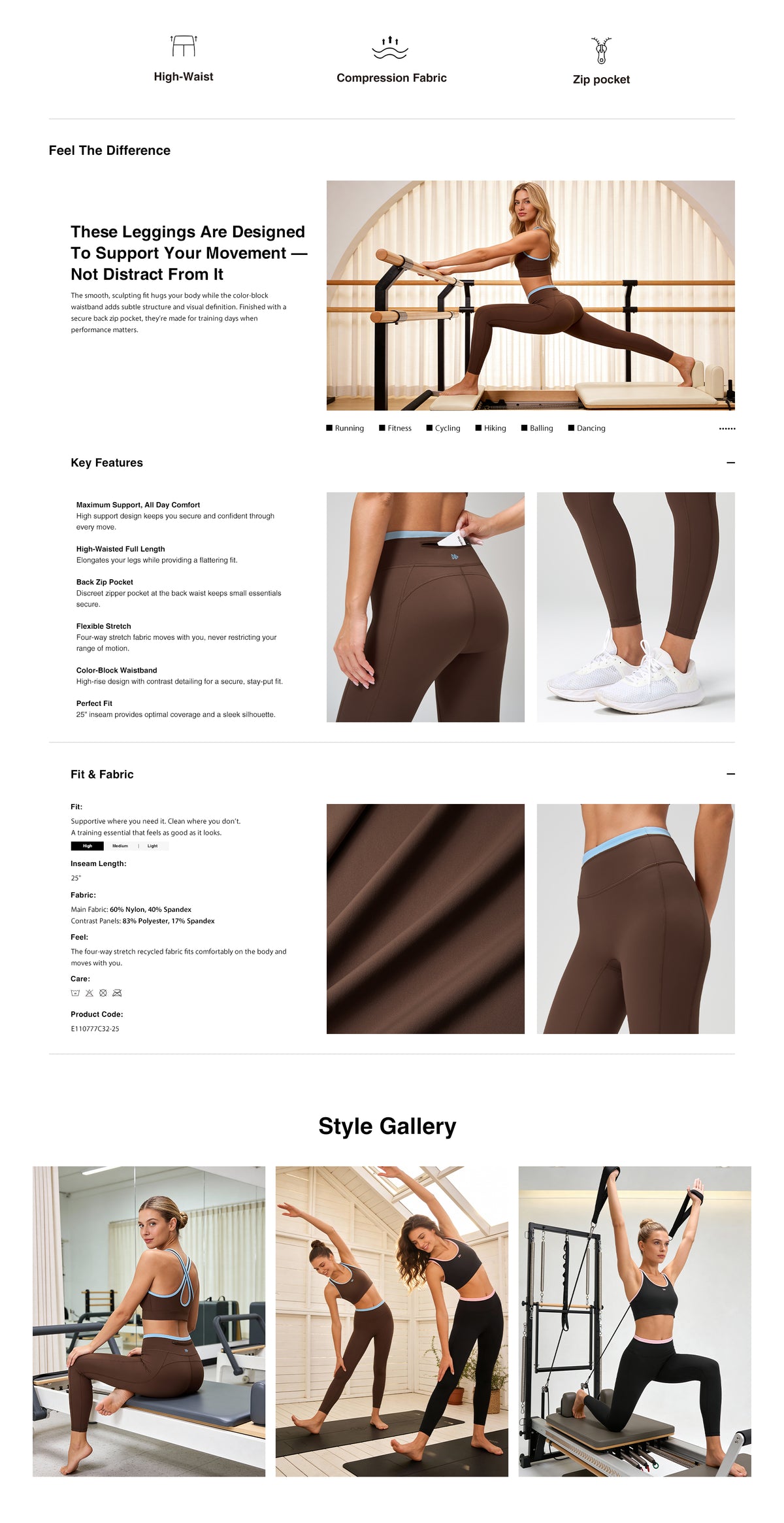High Waist Pocket Fitness Gym Leggings 25 Inch| Women's High Support Leggings